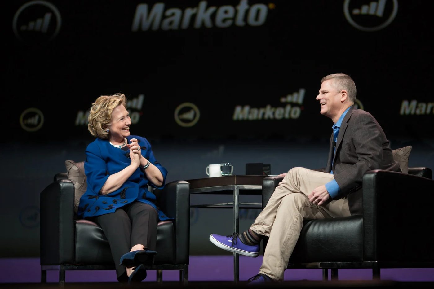 Hillary Clinton in a fireside conversation on the Marketing Nation Summit stage